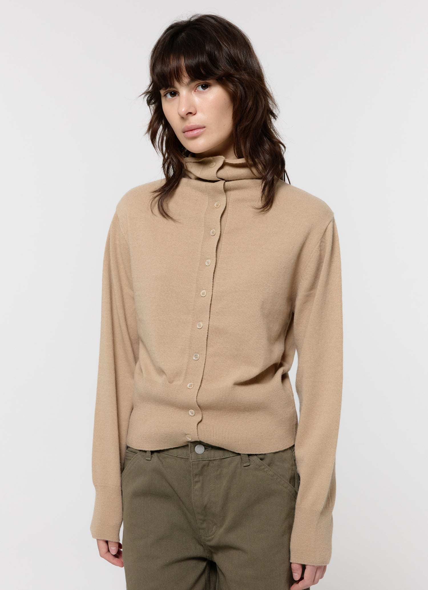 MERINO WOOL HIGH-NECK CARDIGAN