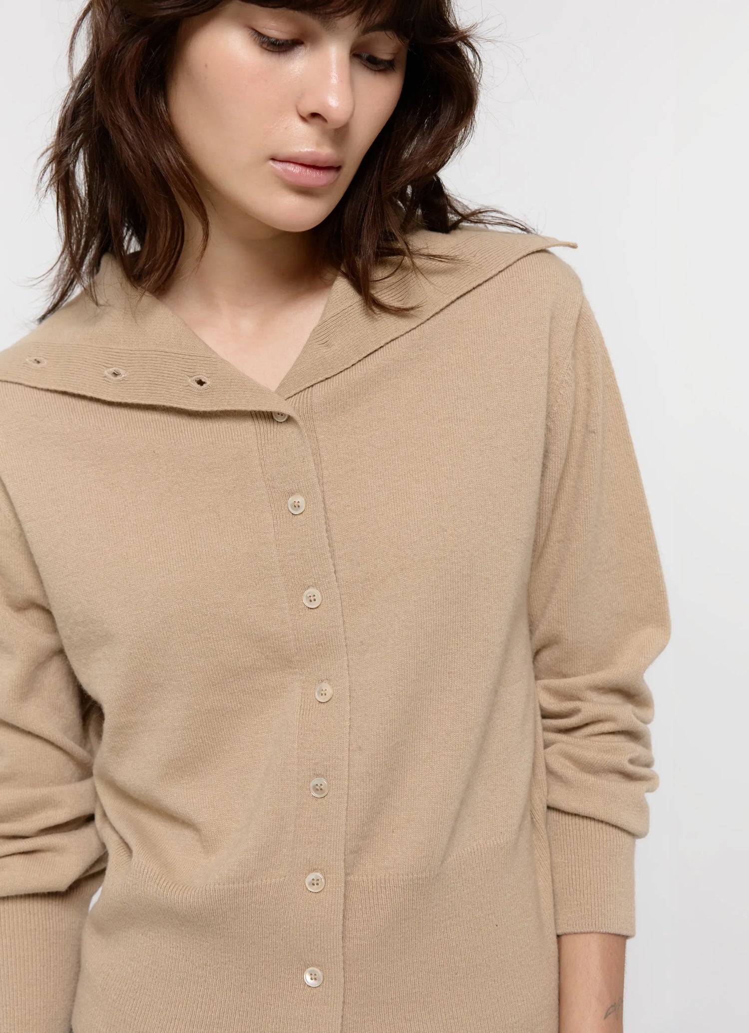 MERINO WOOL HIGH-NECK CARDIGAN