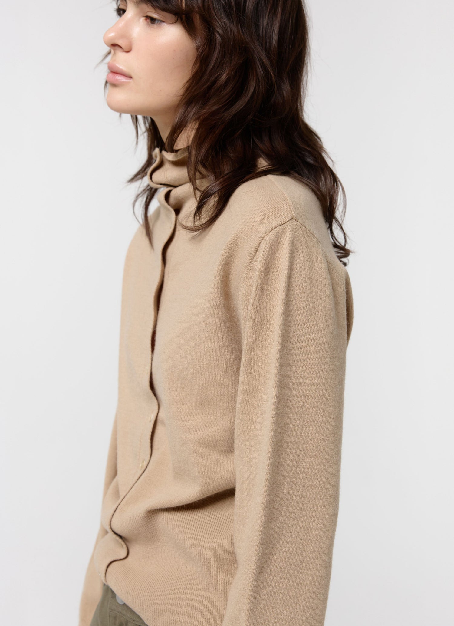 MERINO WOOL HIGH-NECK CARDIGAN