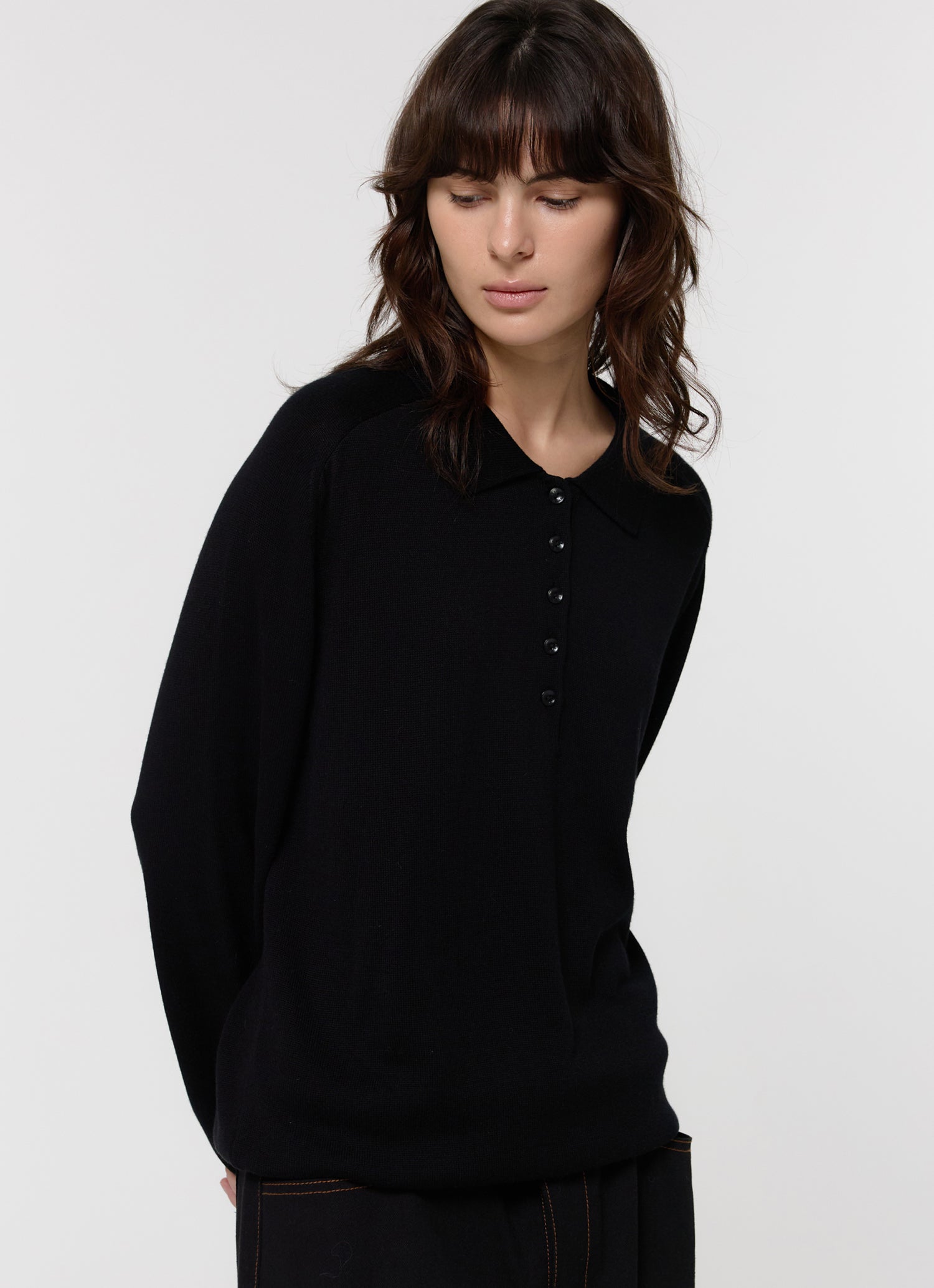 WOOL SILK POLO KNIT