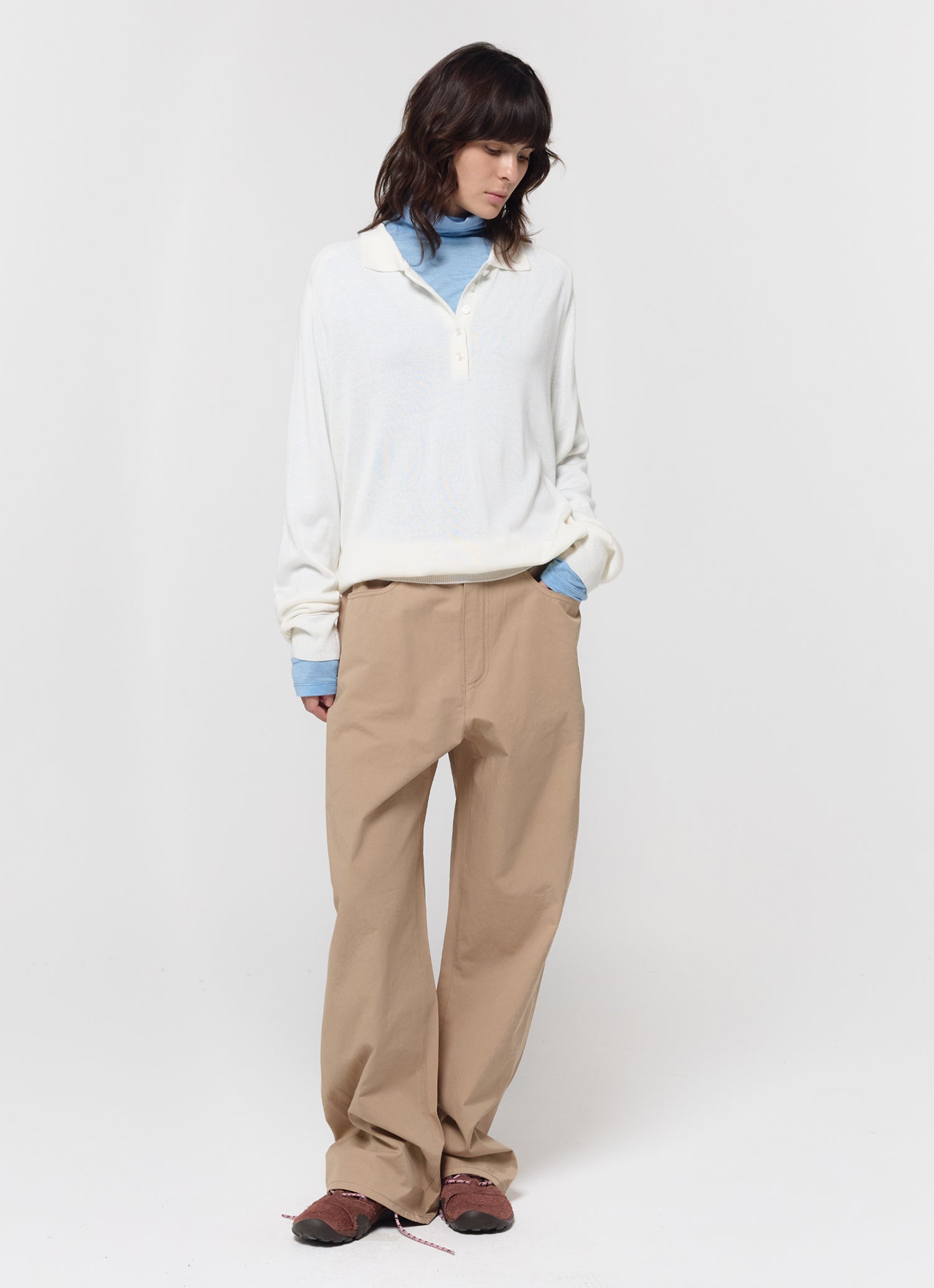 WOOL SILK POLO KNIT