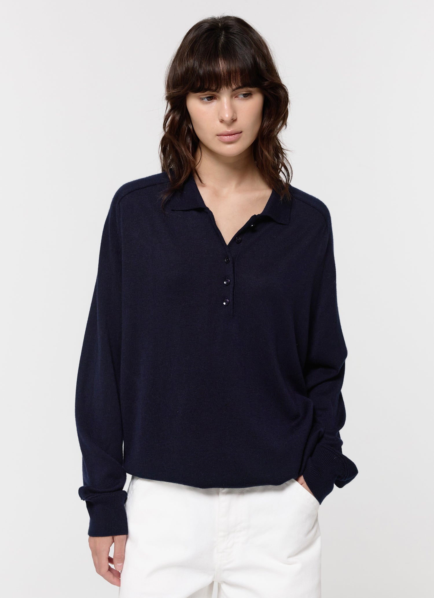 WOOL SILK POLO KNIT