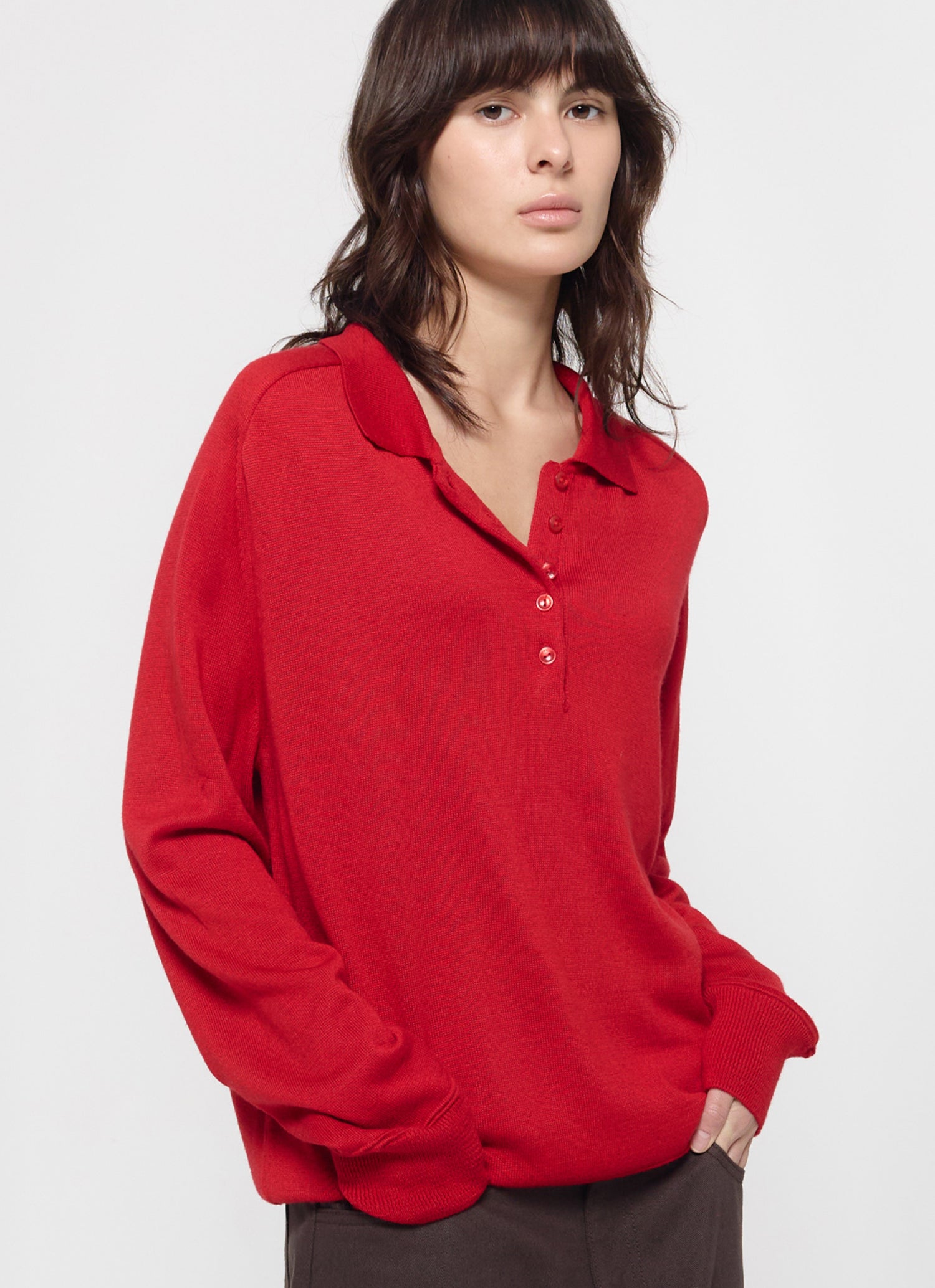 WOOL SILK POLO KNIT