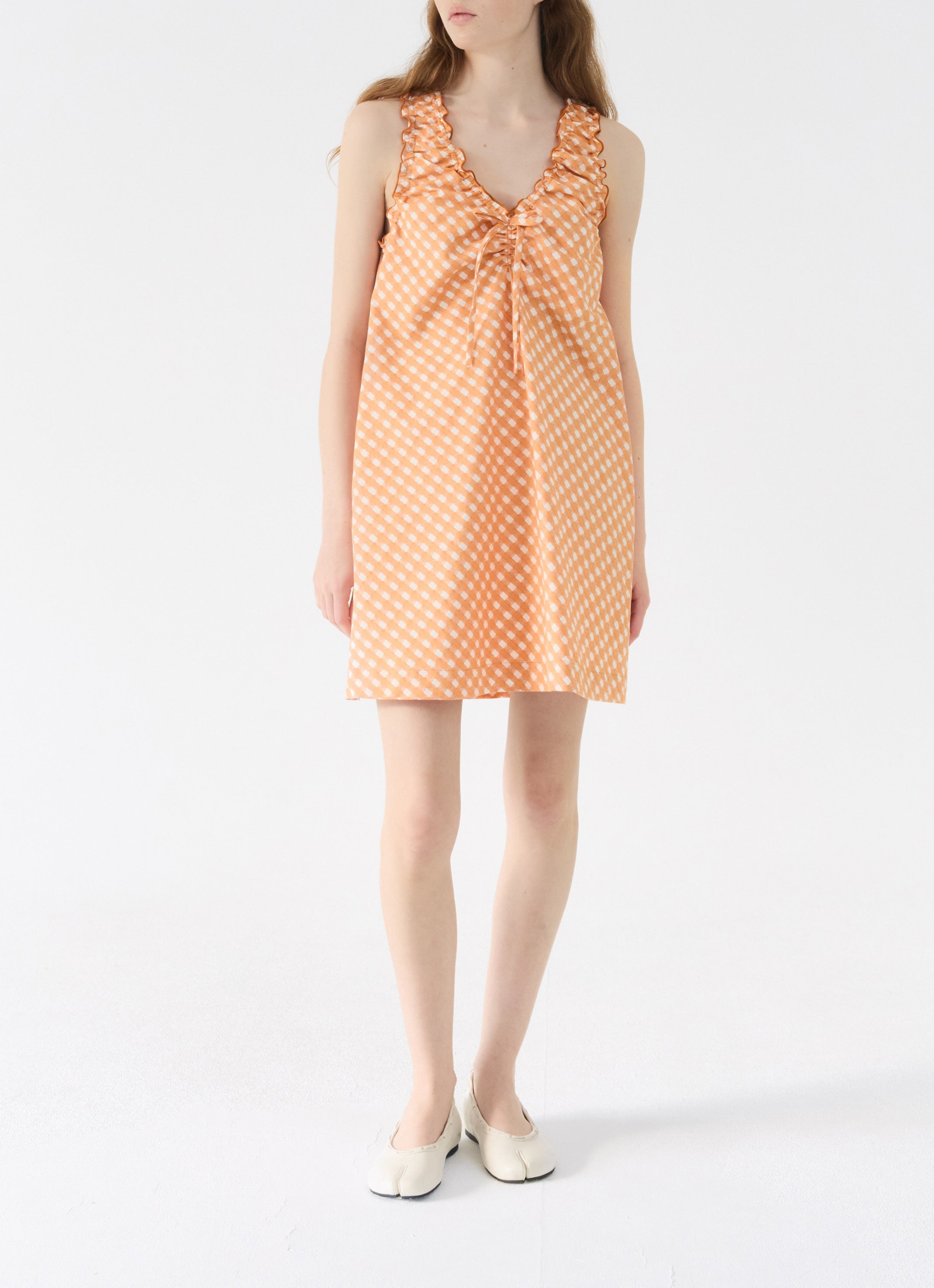 ORANGE SHIRRING DRESS