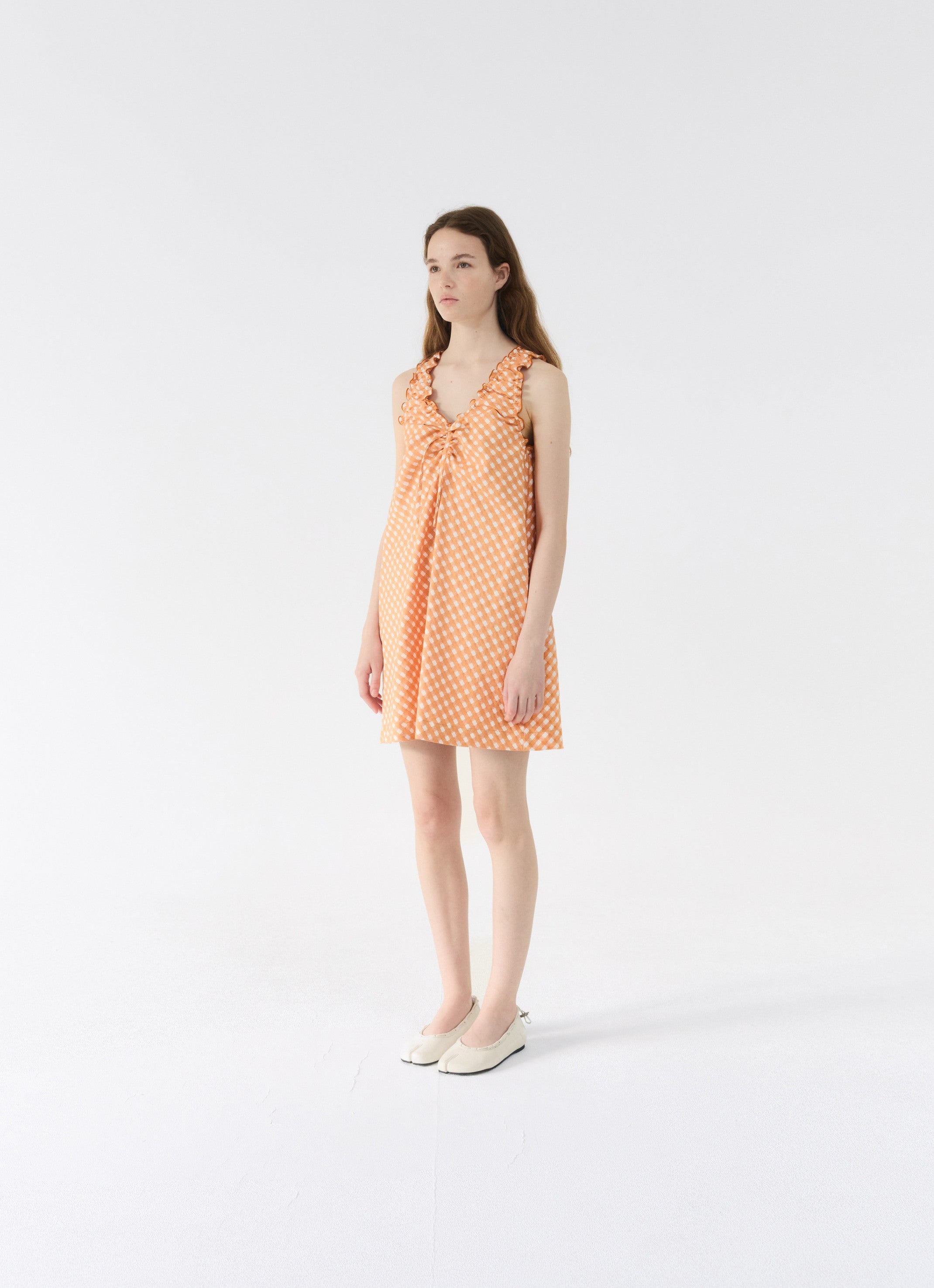 ORANGE SHIRRING DRESS