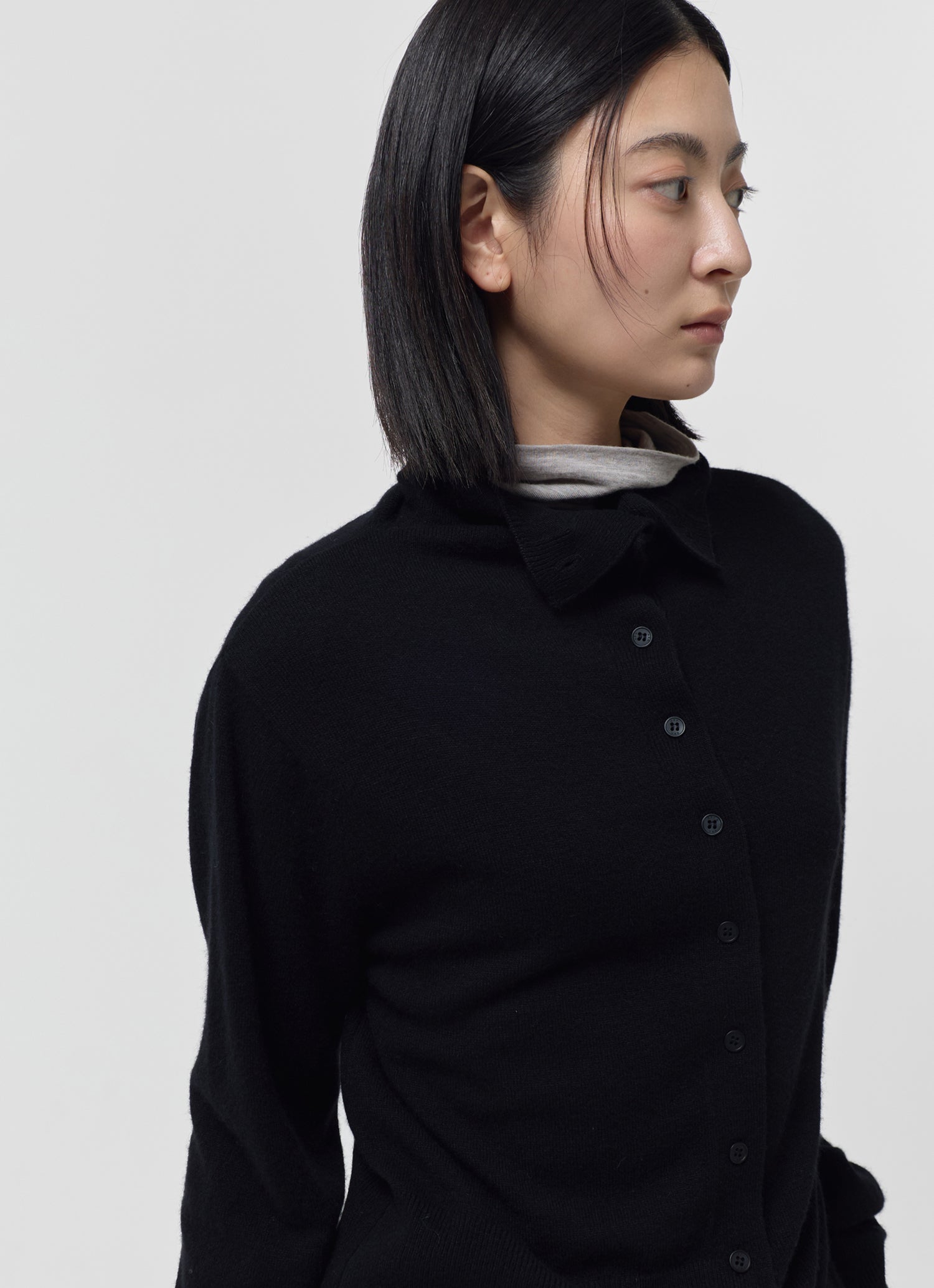 WOOL BLEND HIGH-NECK CARDIGAN
