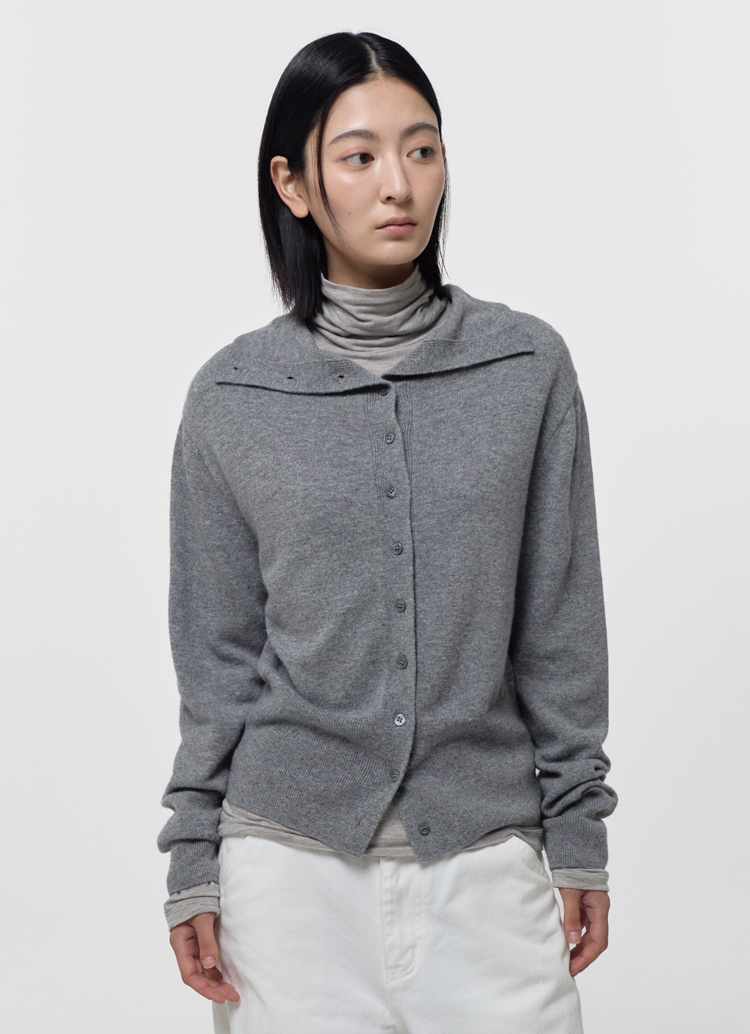WOOL BLEND HIGH-NECK CARDIGAN