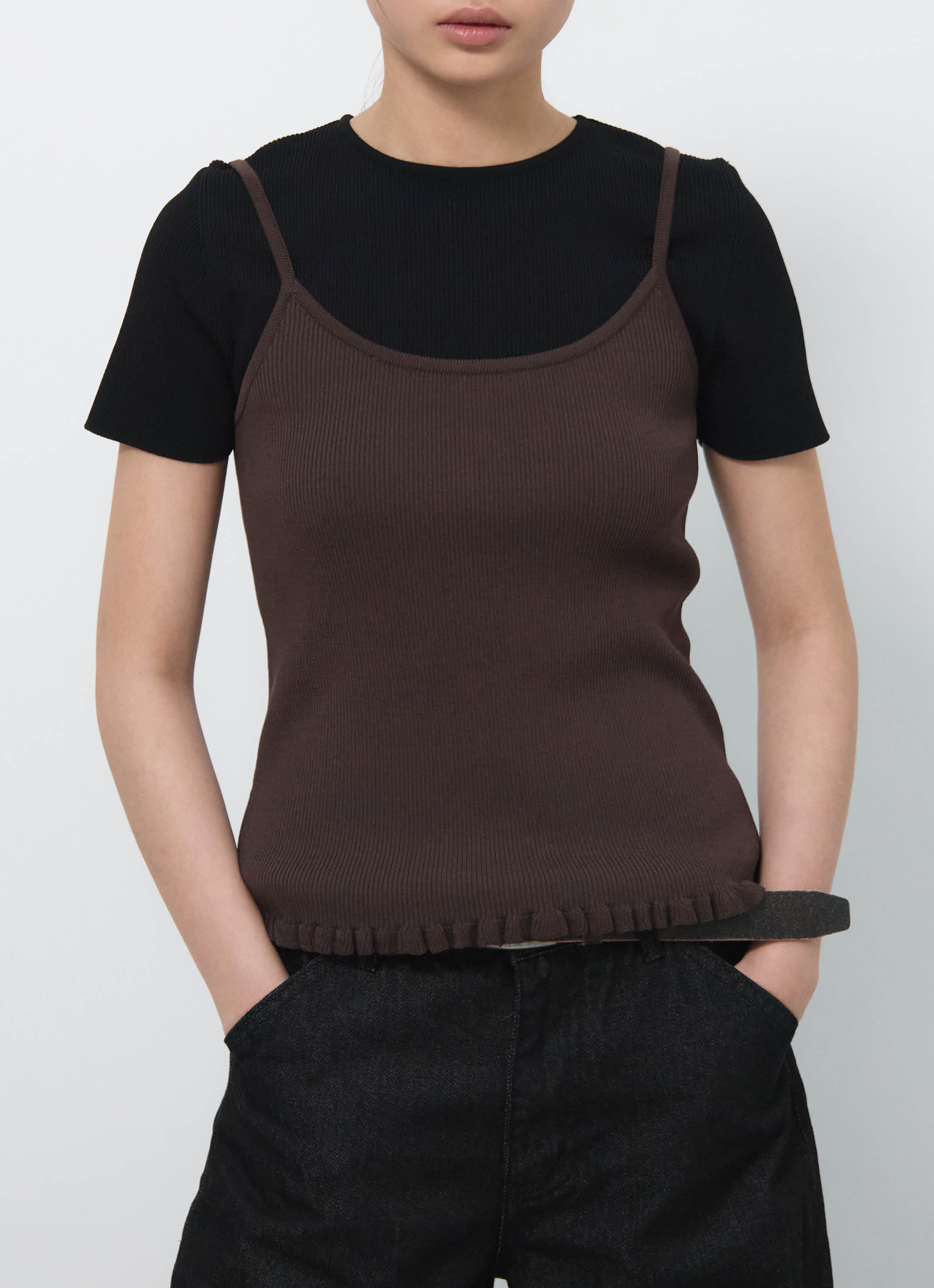 RIBBED FRILL SLEEVELESS