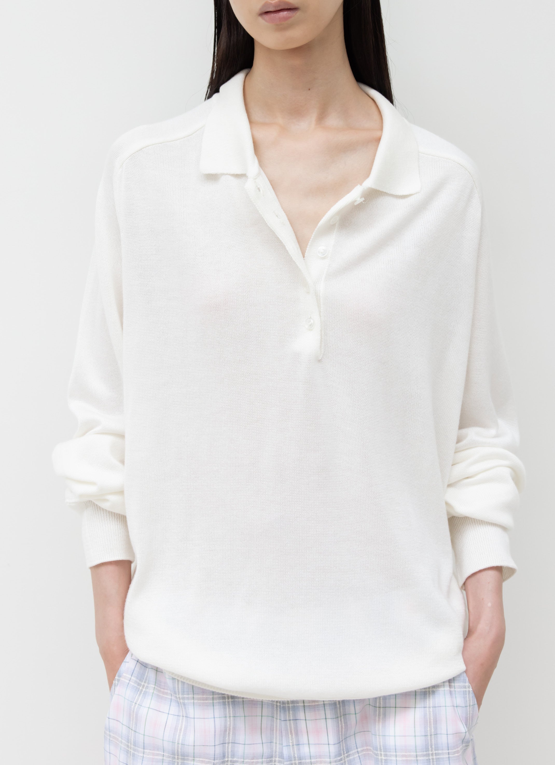 WOOL SILK POLO KNIT
