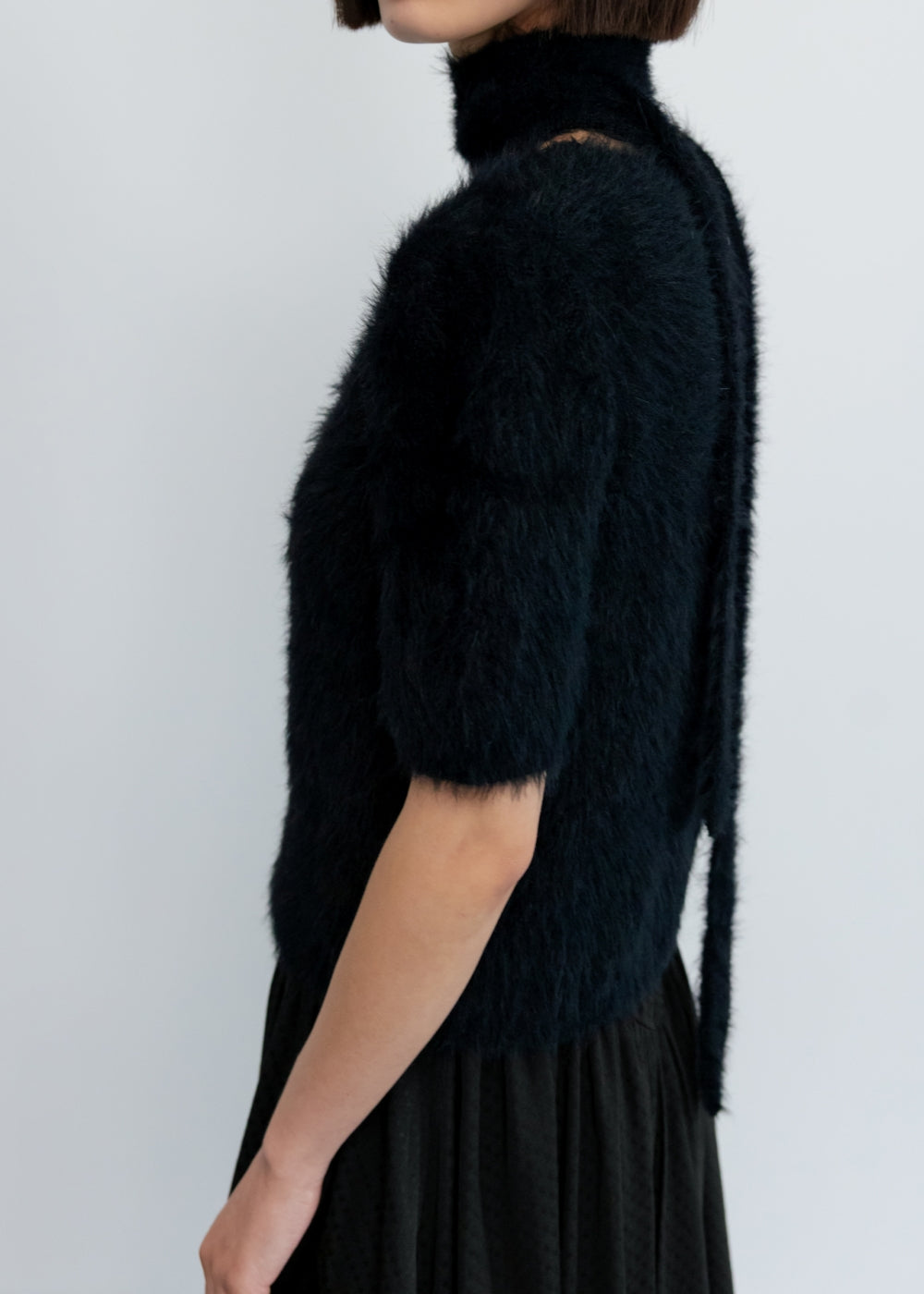 TIE-DETAILED MINK YARN CARDIGAN