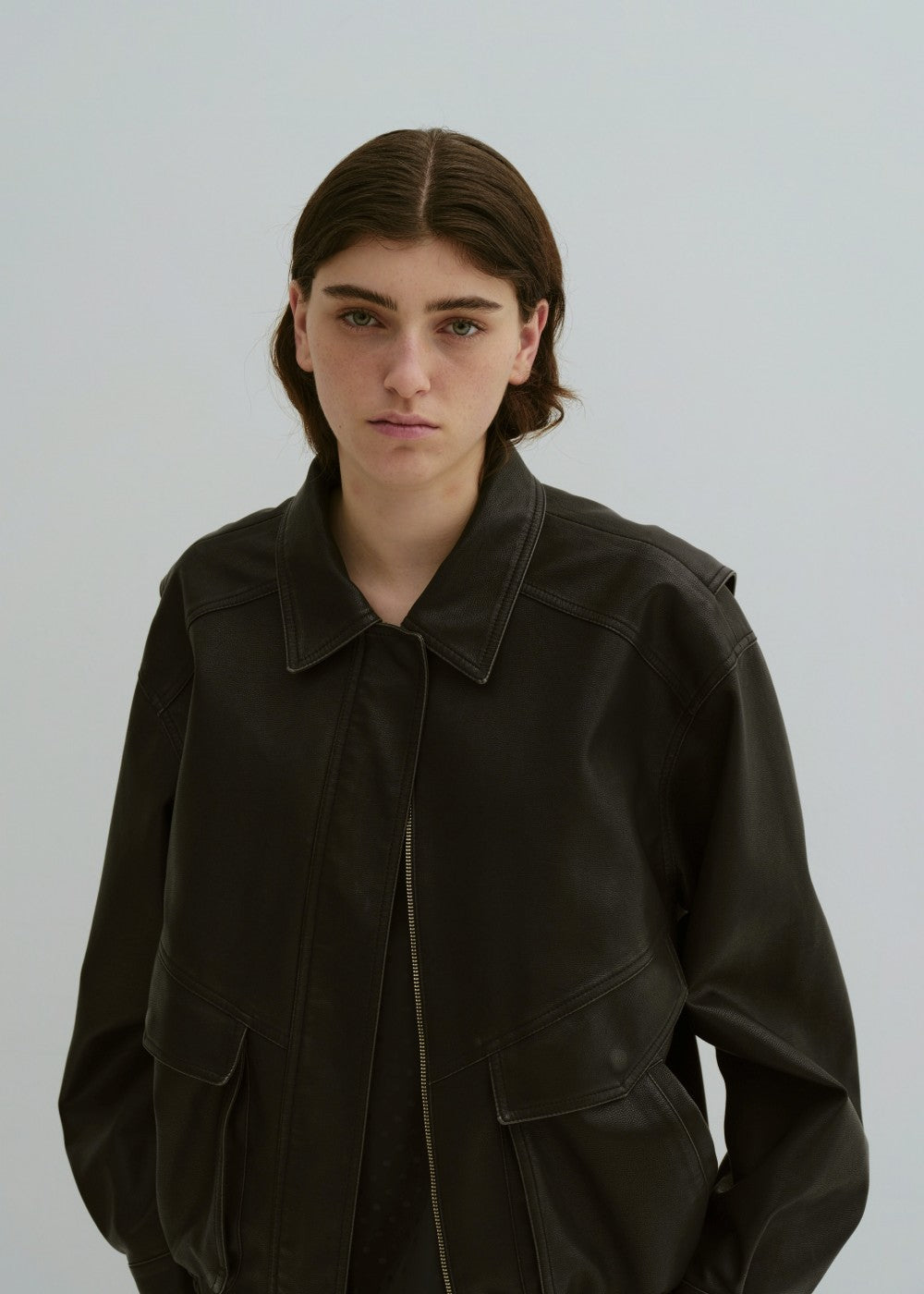 FAUX LEATHER BOMBER