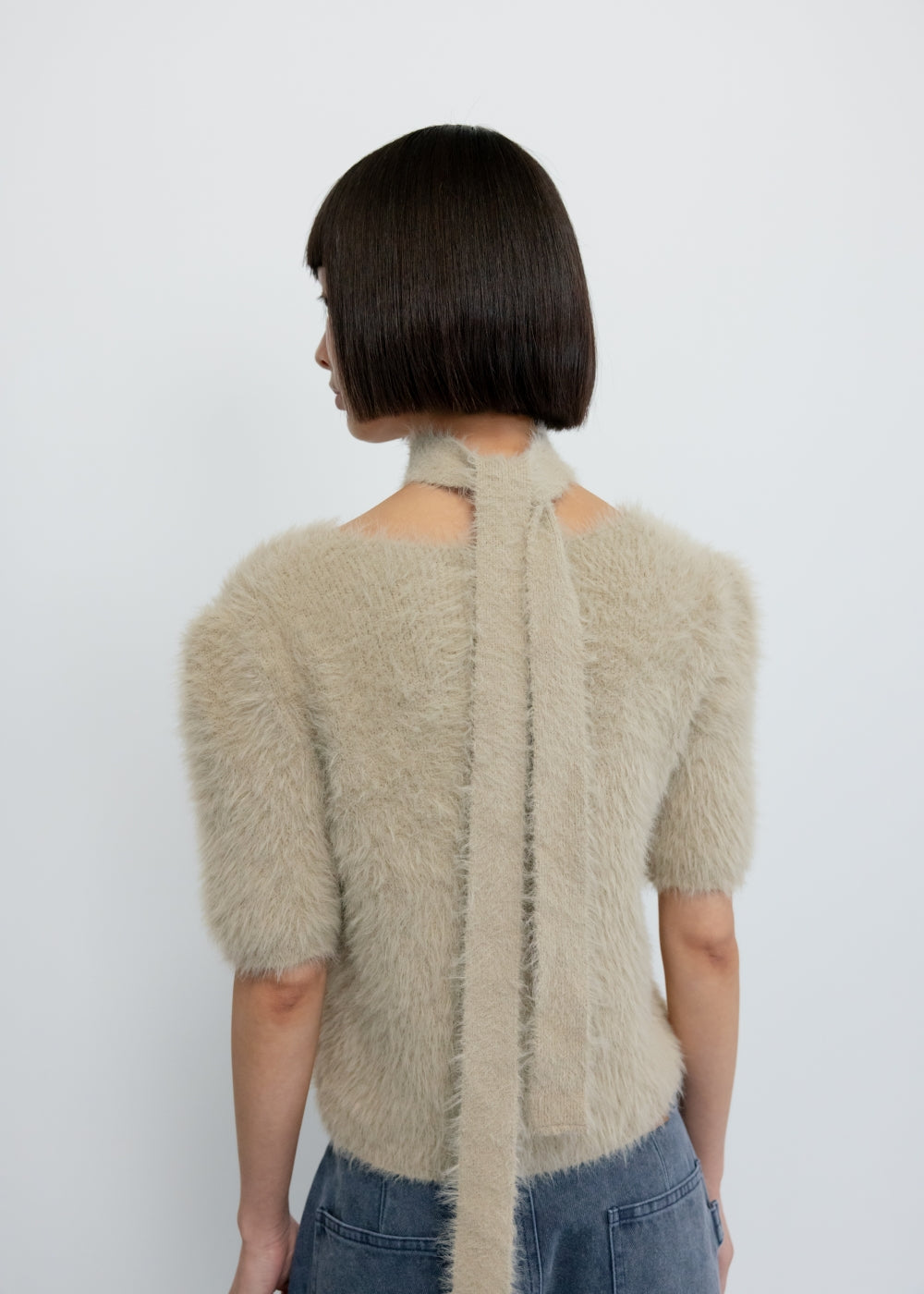 TIE-DETAILED MINK YARN CARDIGAN