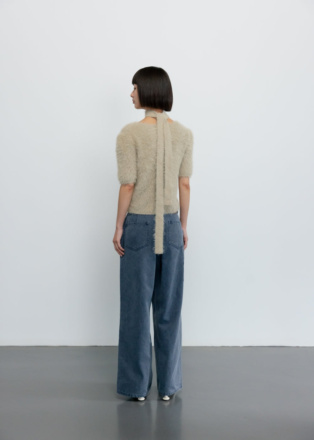 TIE-DETAILED MINK YARN CARDIGAN