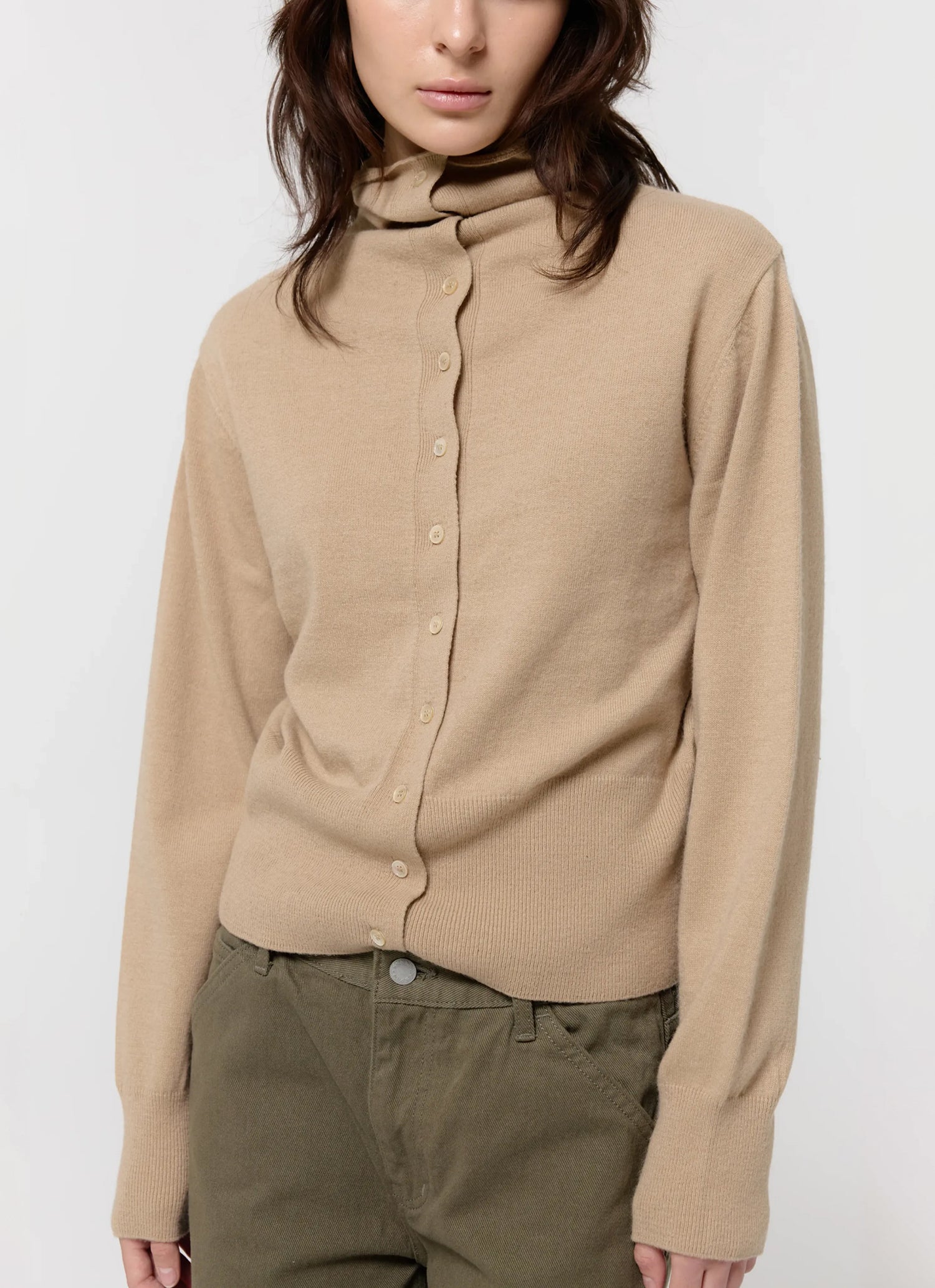 MERINO WOOL HIGH-NECK CARDIGAN