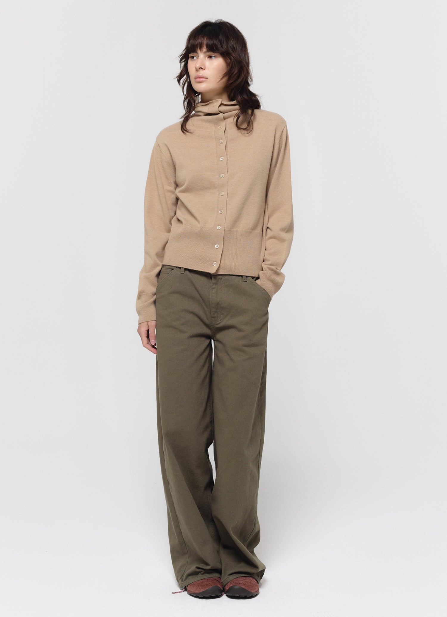 MERINO WOOL HIGH-NECK CARDIGAN