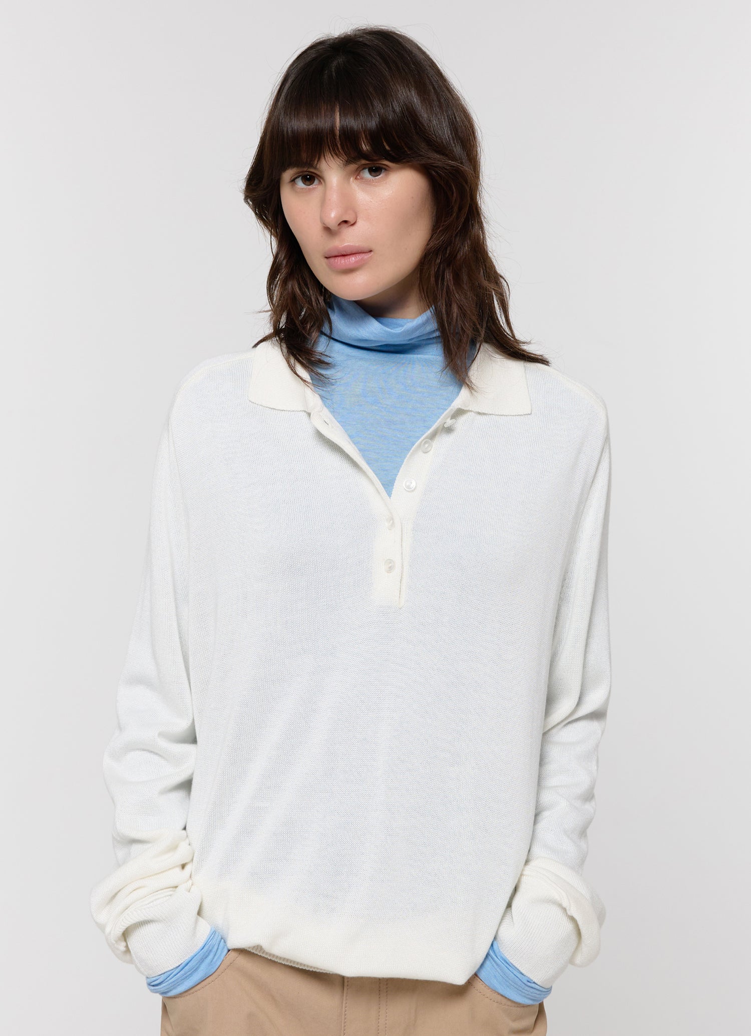 WOOL SILK POLO KNIT