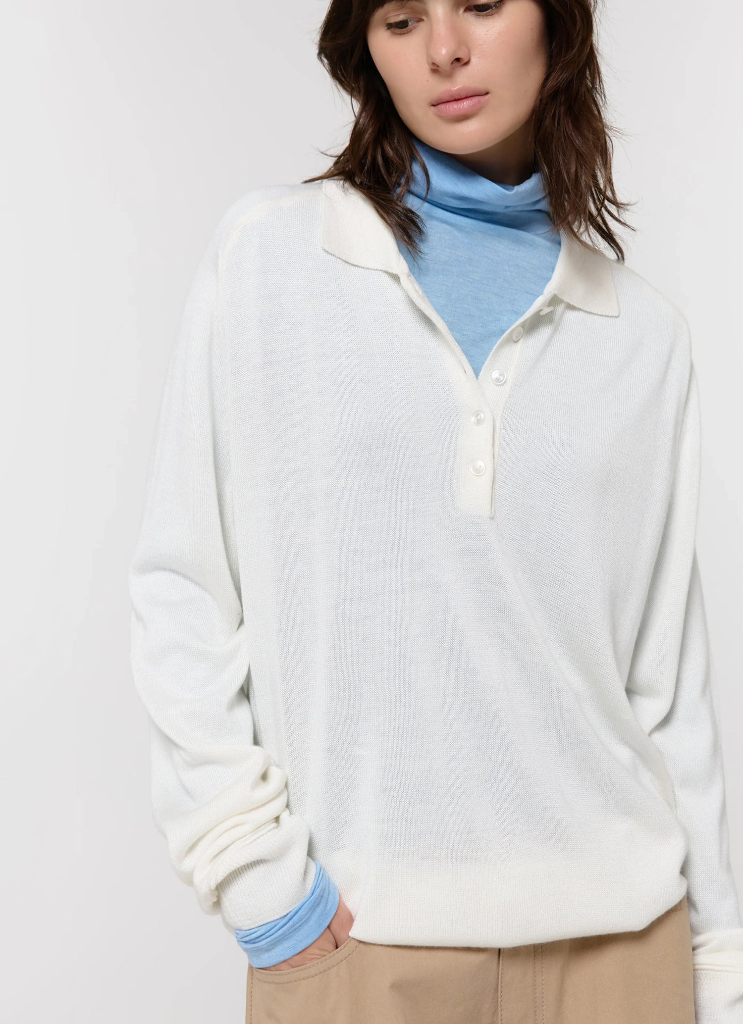 WOOL SILK POLO KNIT