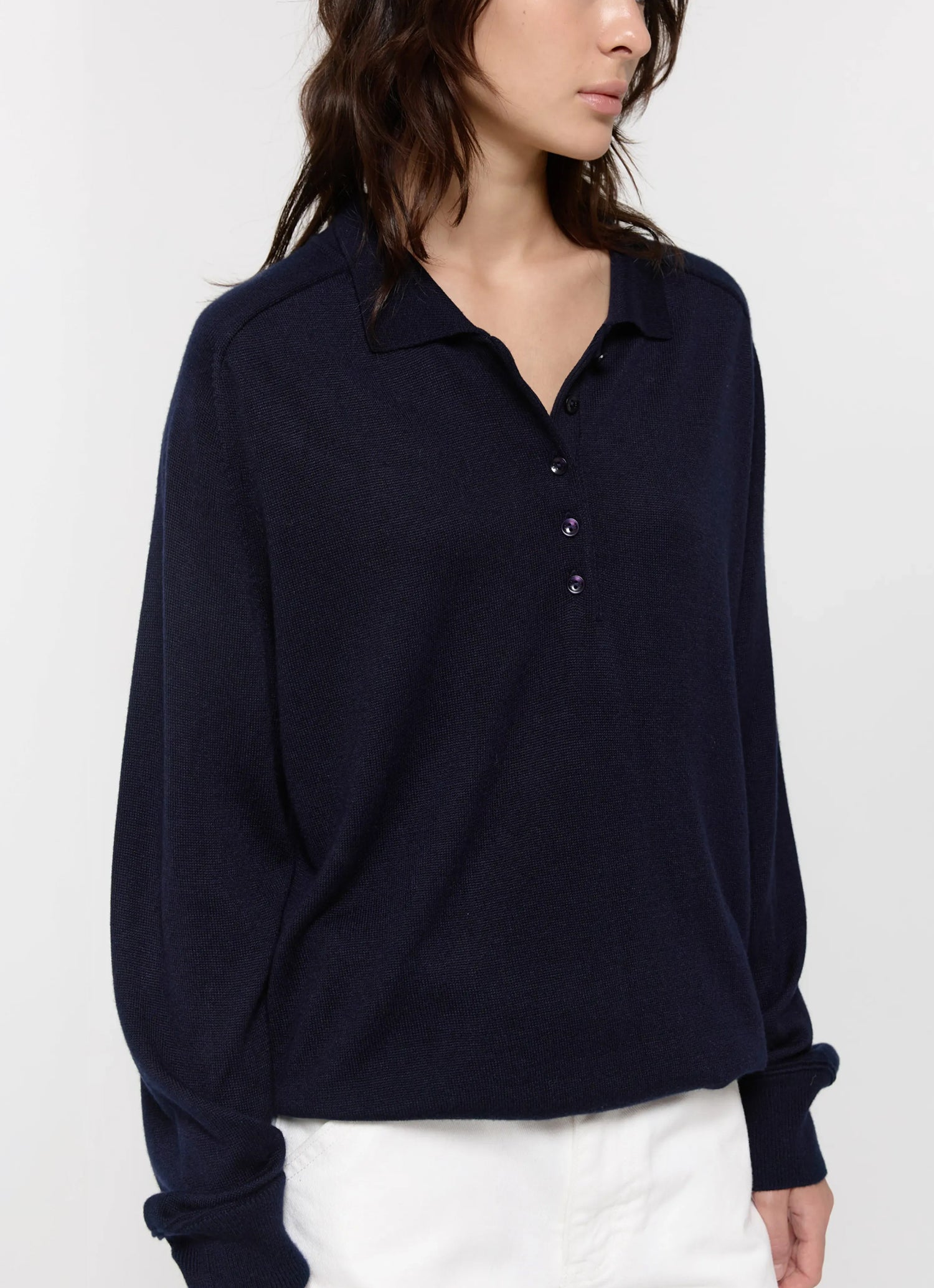 WOOL SILK POLO KNIT