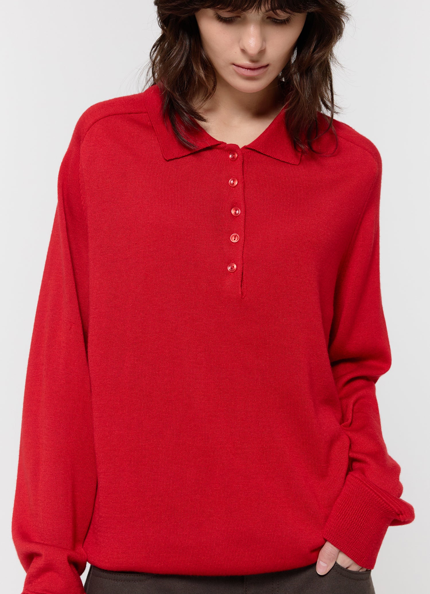 WOOL SILK POLO KNIT