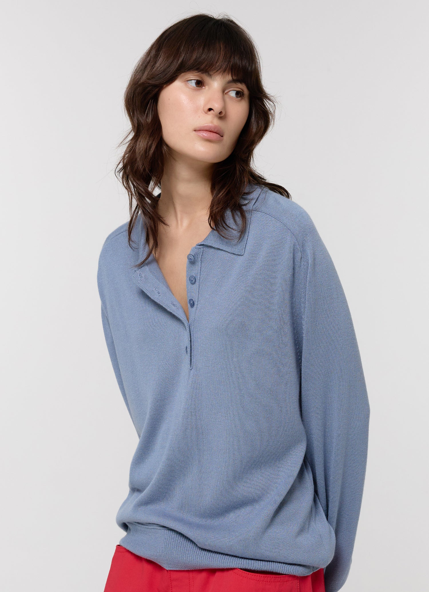 WOOL SILK POLO KNIT