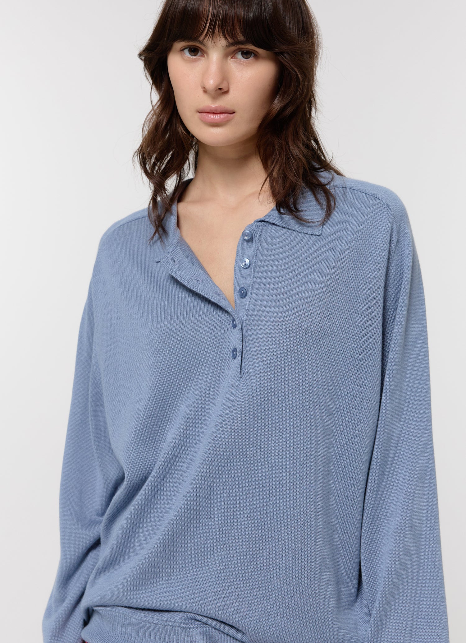 WOOL SILK POLO KNIT