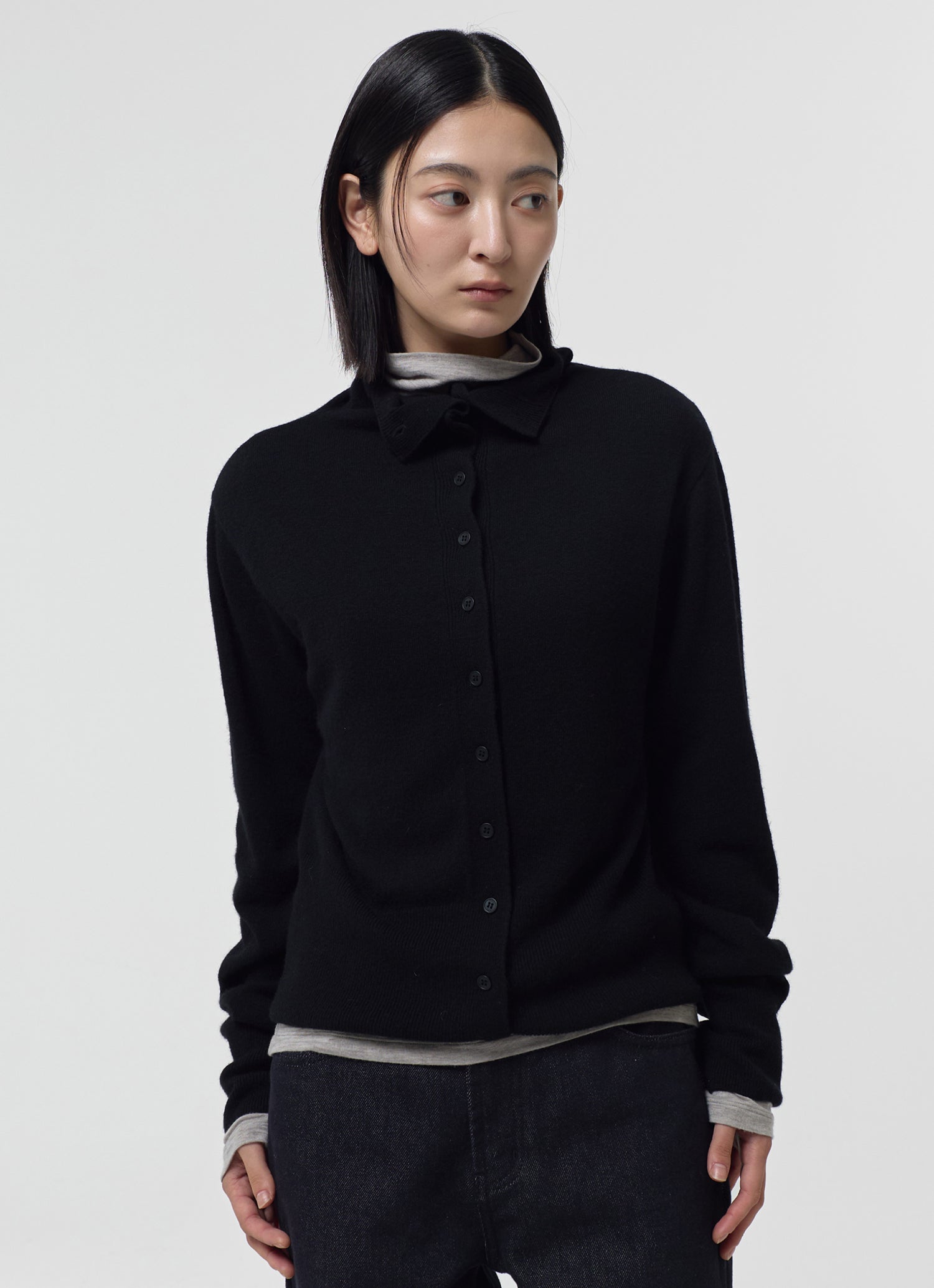 WOOL BLEND HIGH-NECK CARDIGAN