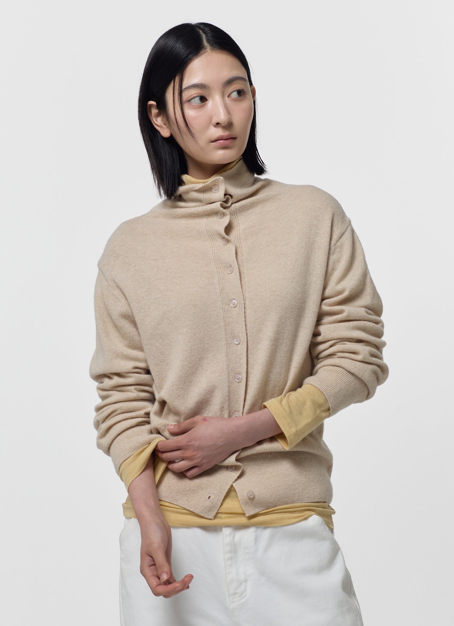 WOOL BLEND HIGH-NECK CARDIGAN