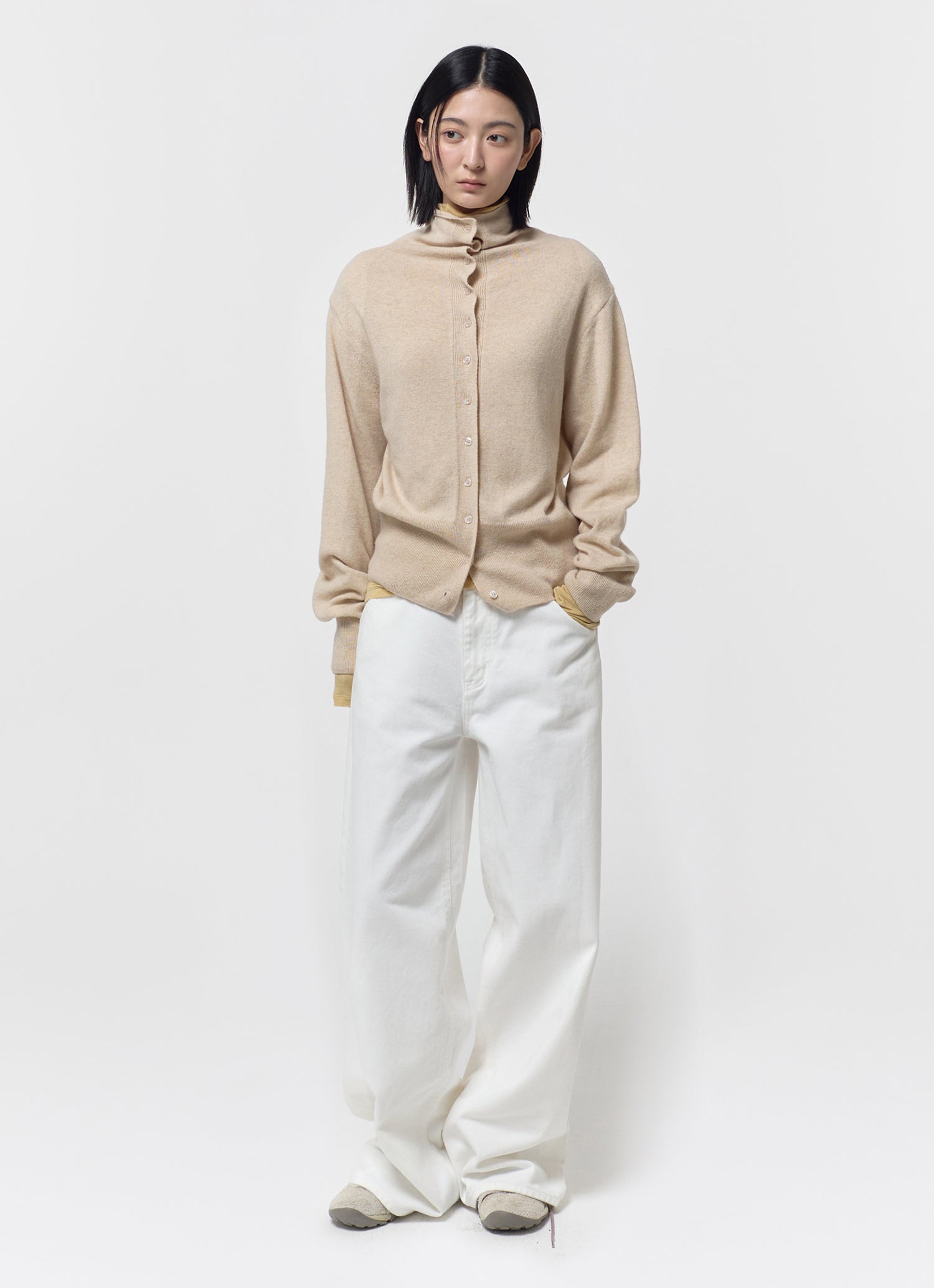 WOOL BLEND HIGH-NECK CARDIGAN