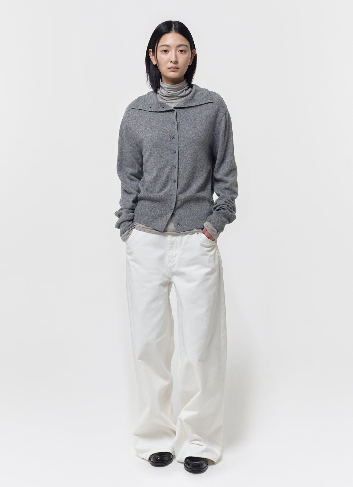 WOOL BLEND HIGH-NECK CARDIGAN