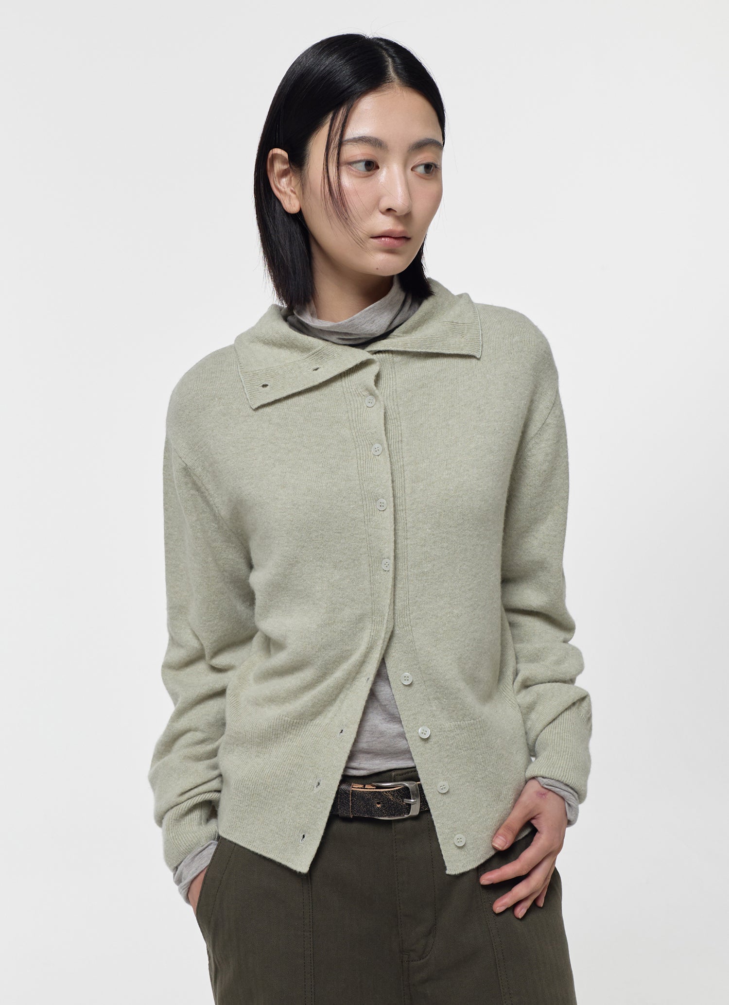 WOOL BLEND HIGH-NECK CARDIGAN