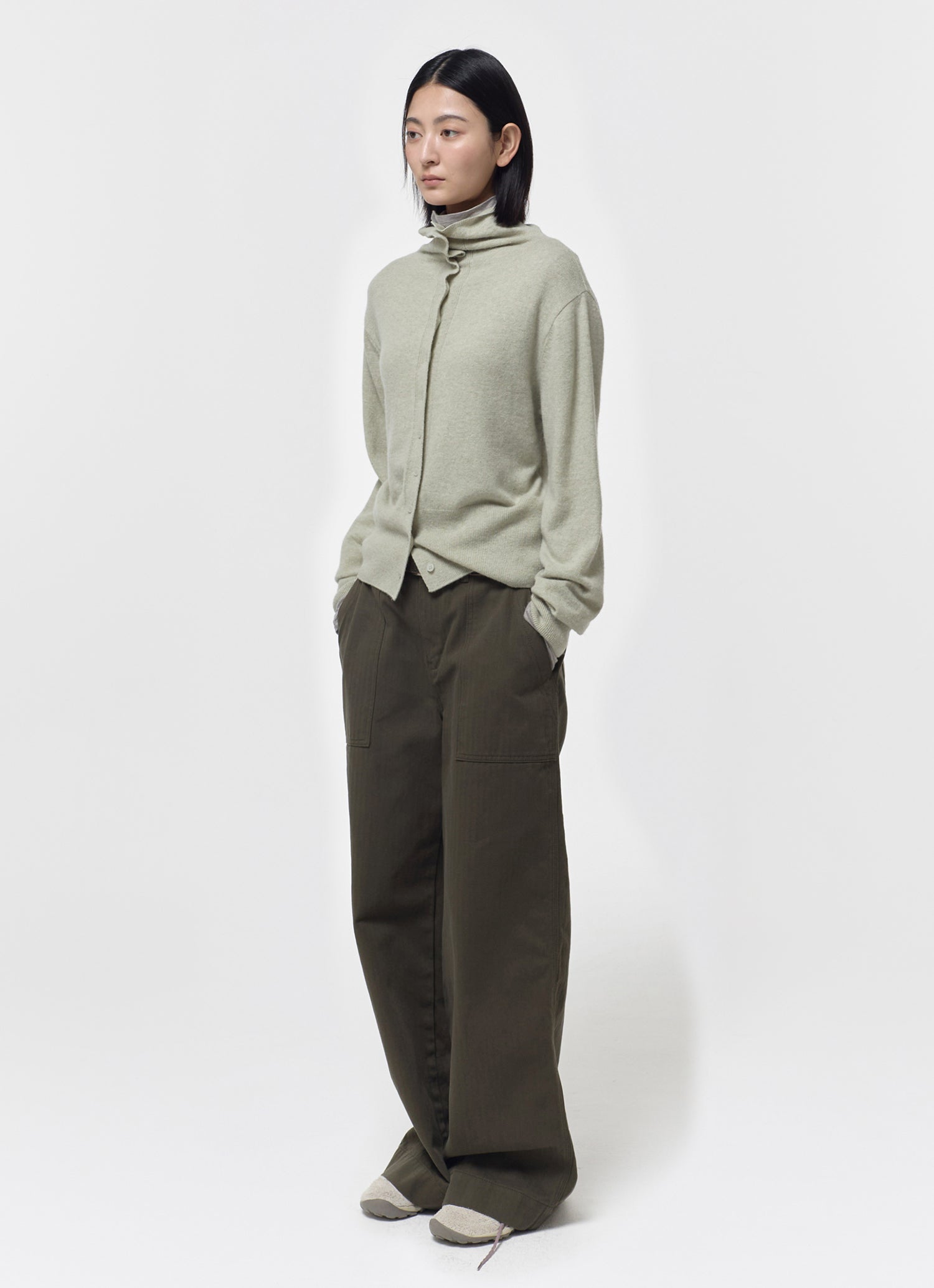 WOOL BLEND HIGH-NECK CARDIGAN