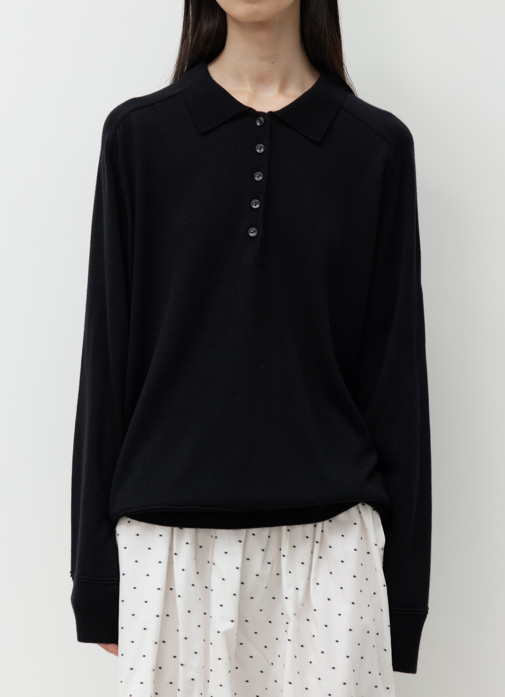 WOOL SILK POLO KNIT