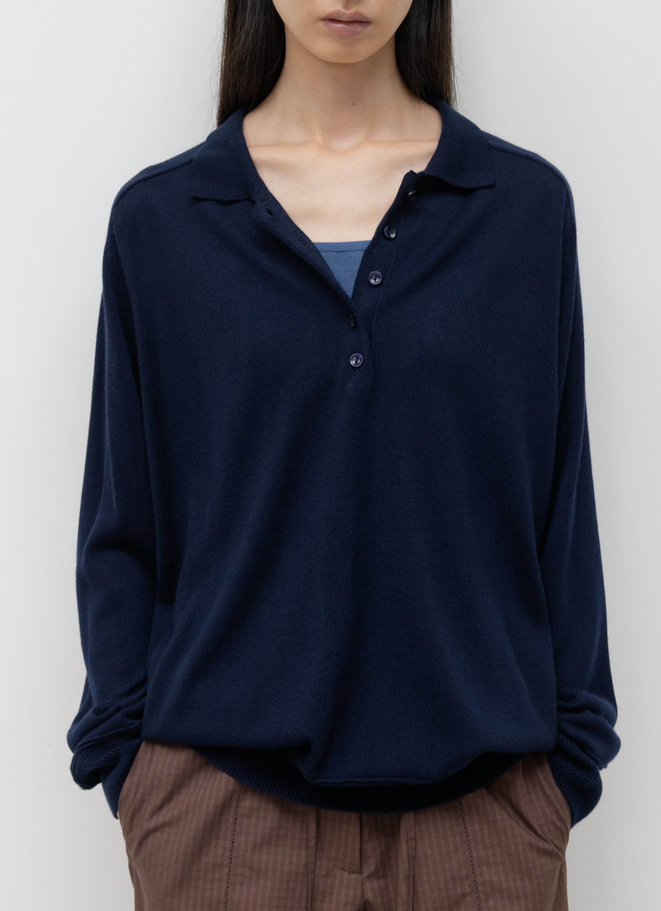 WOOL SILK POLO KNIT