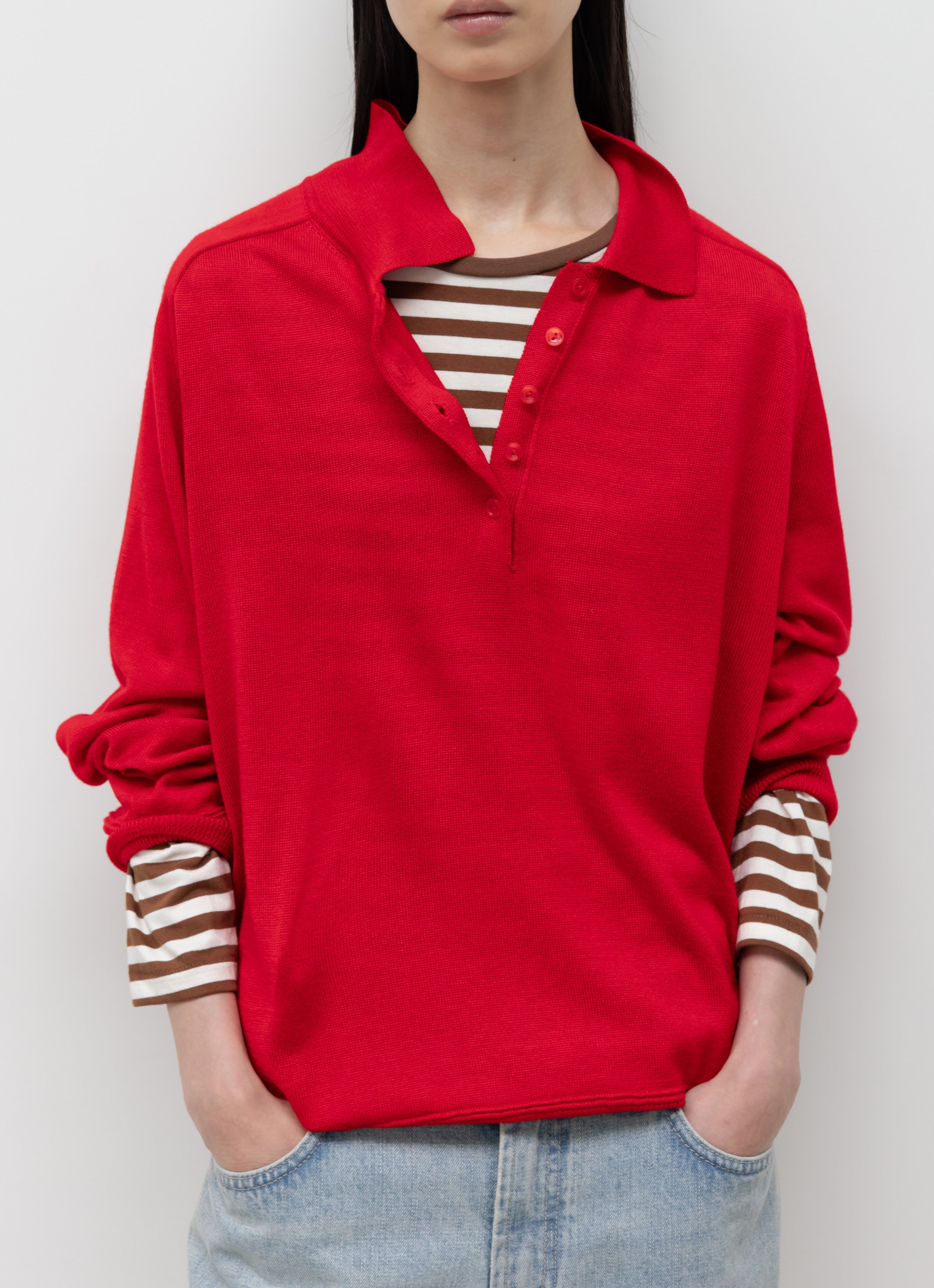 WOOL SILK POLO KNIT