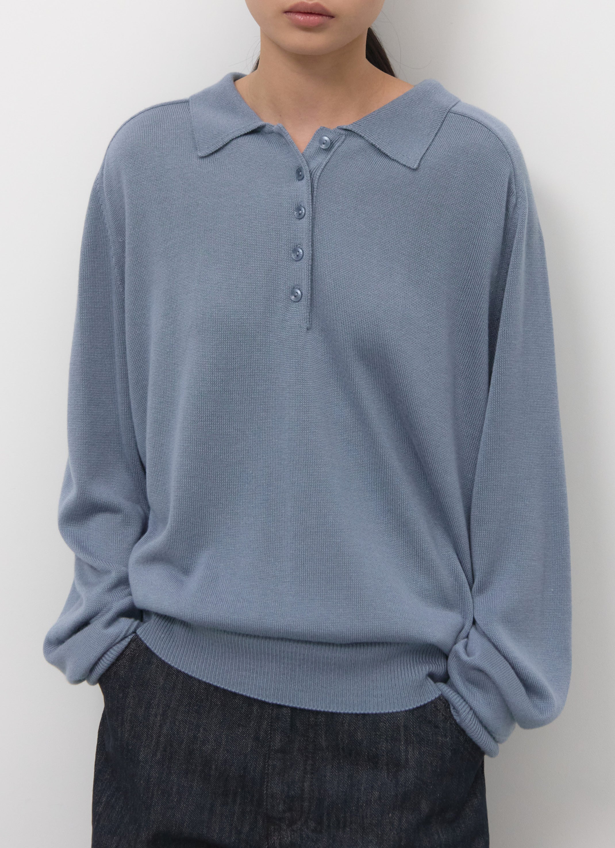 WOOL SILK POLO KNIT