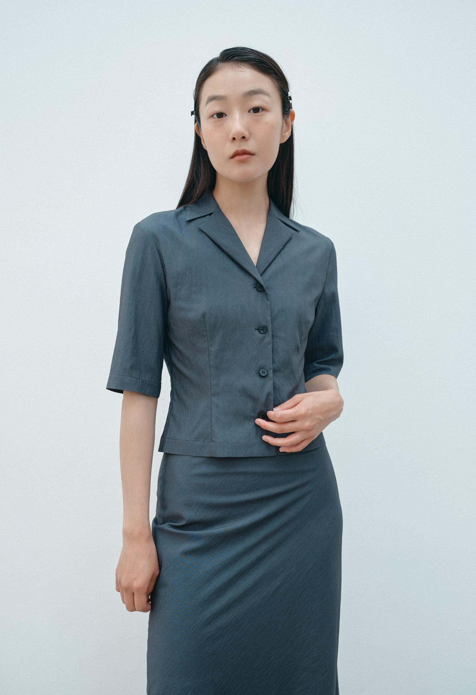 gbh classy open collar shirts 長袖ブラウス/FREE/レーヨン/GRY CLASSY OPEN COLLAR SHIRTS