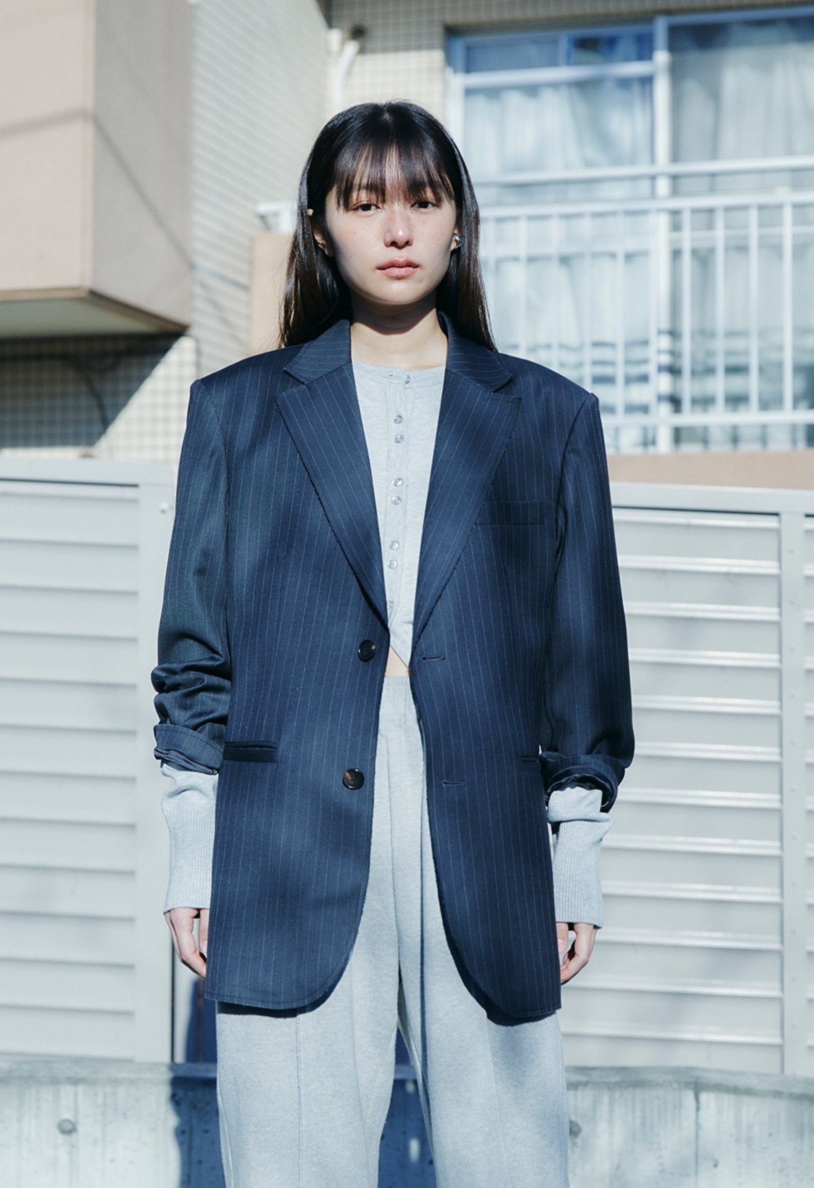 PIN STRIPE RAW CUT JACKET