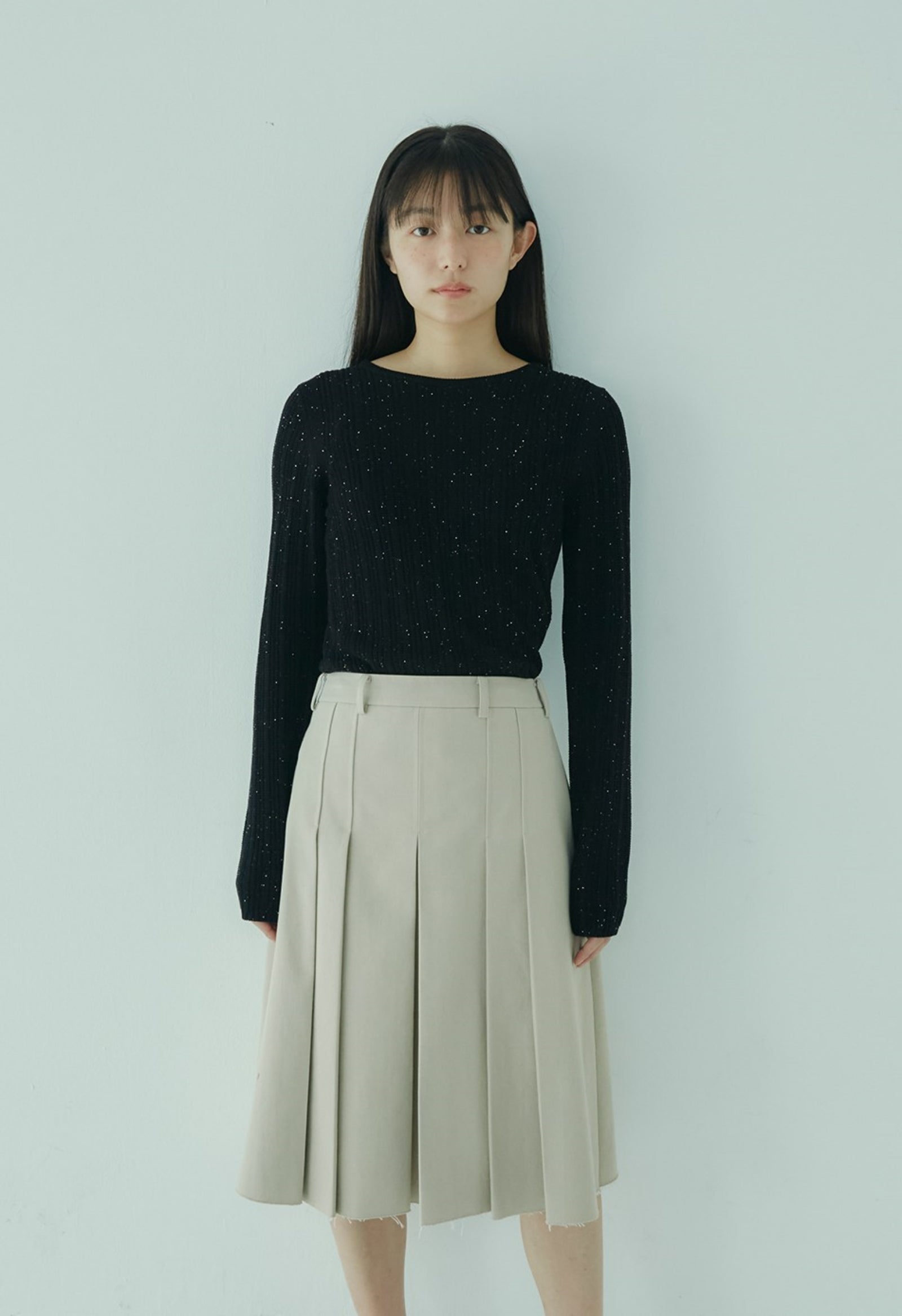 RAW CUT MIDI PLEATS SKIRT