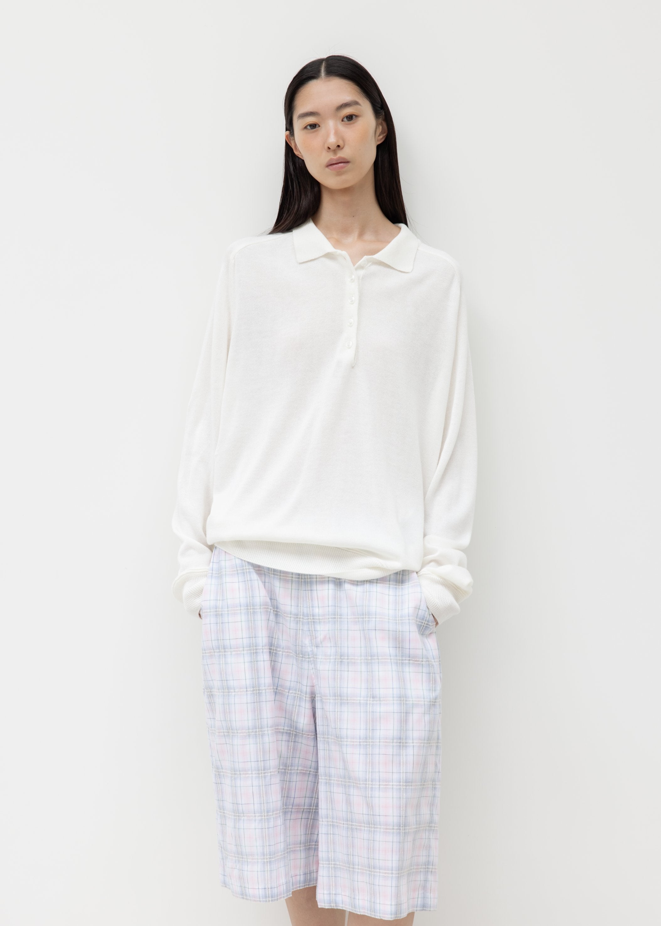 WOOL SILK POLO KNIT