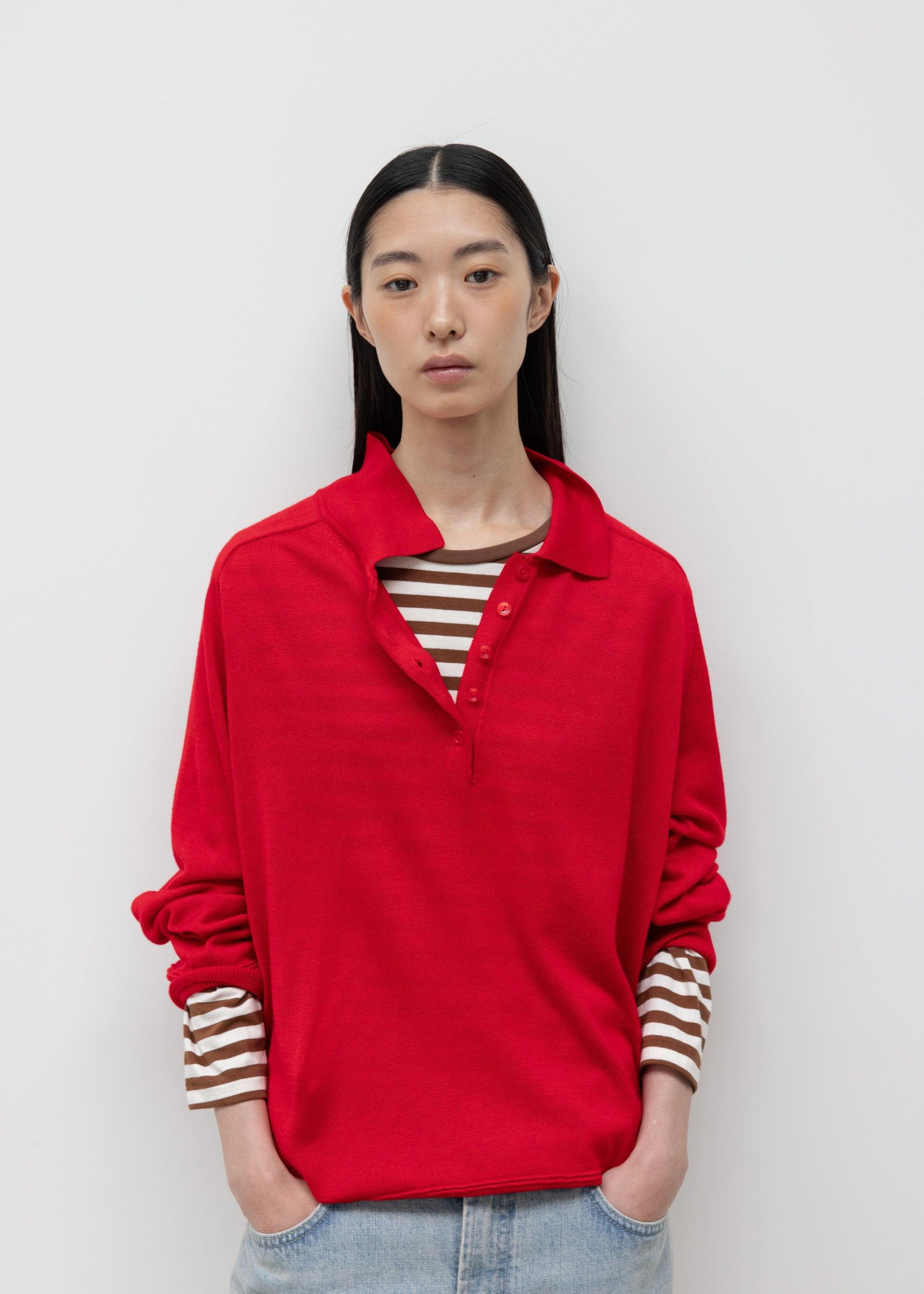 WOOL SILK POLO KNIT